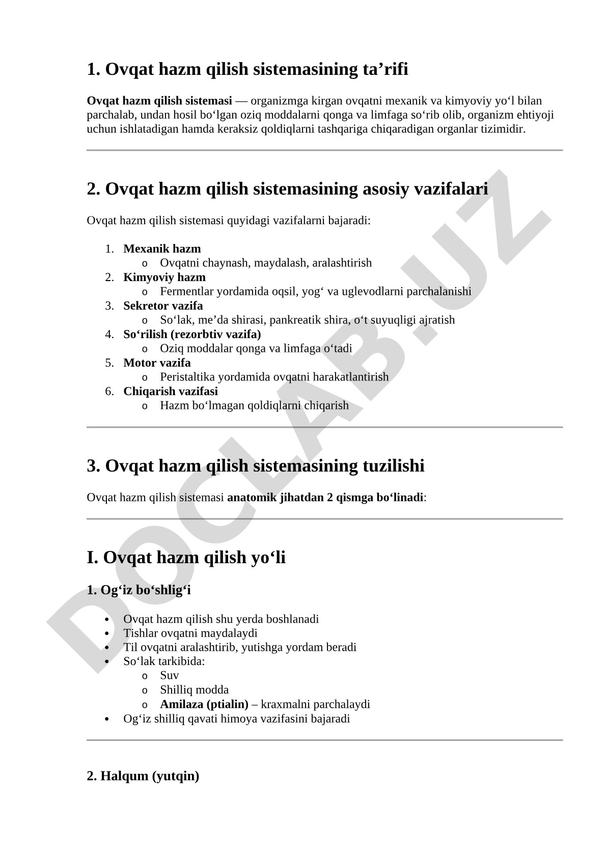 Ovqat hazm qilish sistemasi