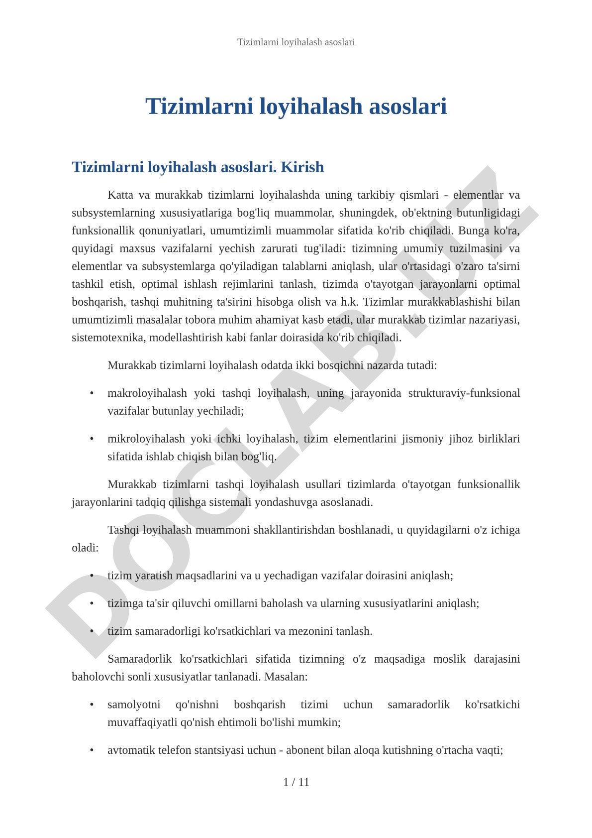 Tizimlarni loyihalash asoslari