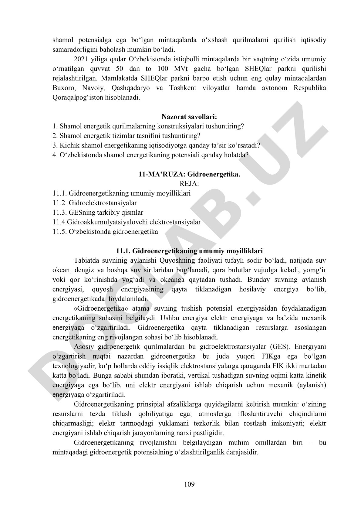 O‘zbekistonda qayta tiklanadigan energiya: shamol va gidroenergetika