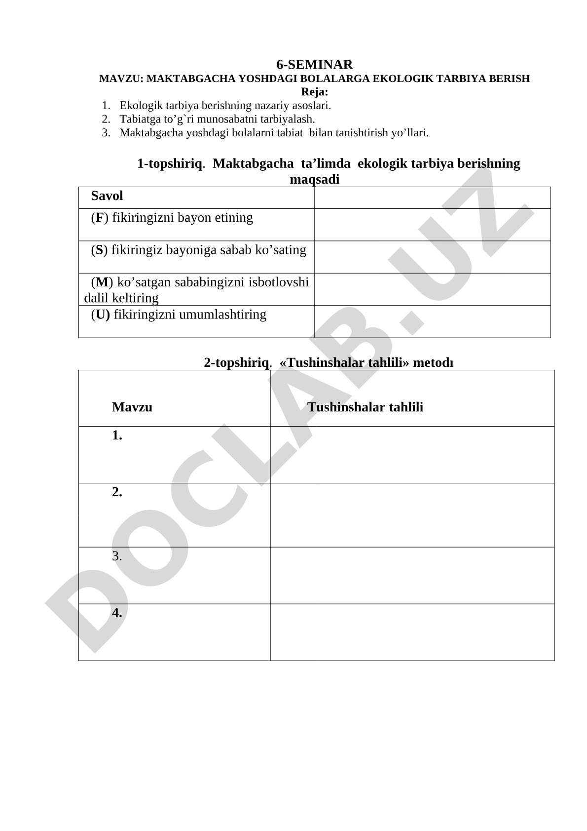 Maktabgacha yoshdagi bolalarga ekologik tarbiya berish