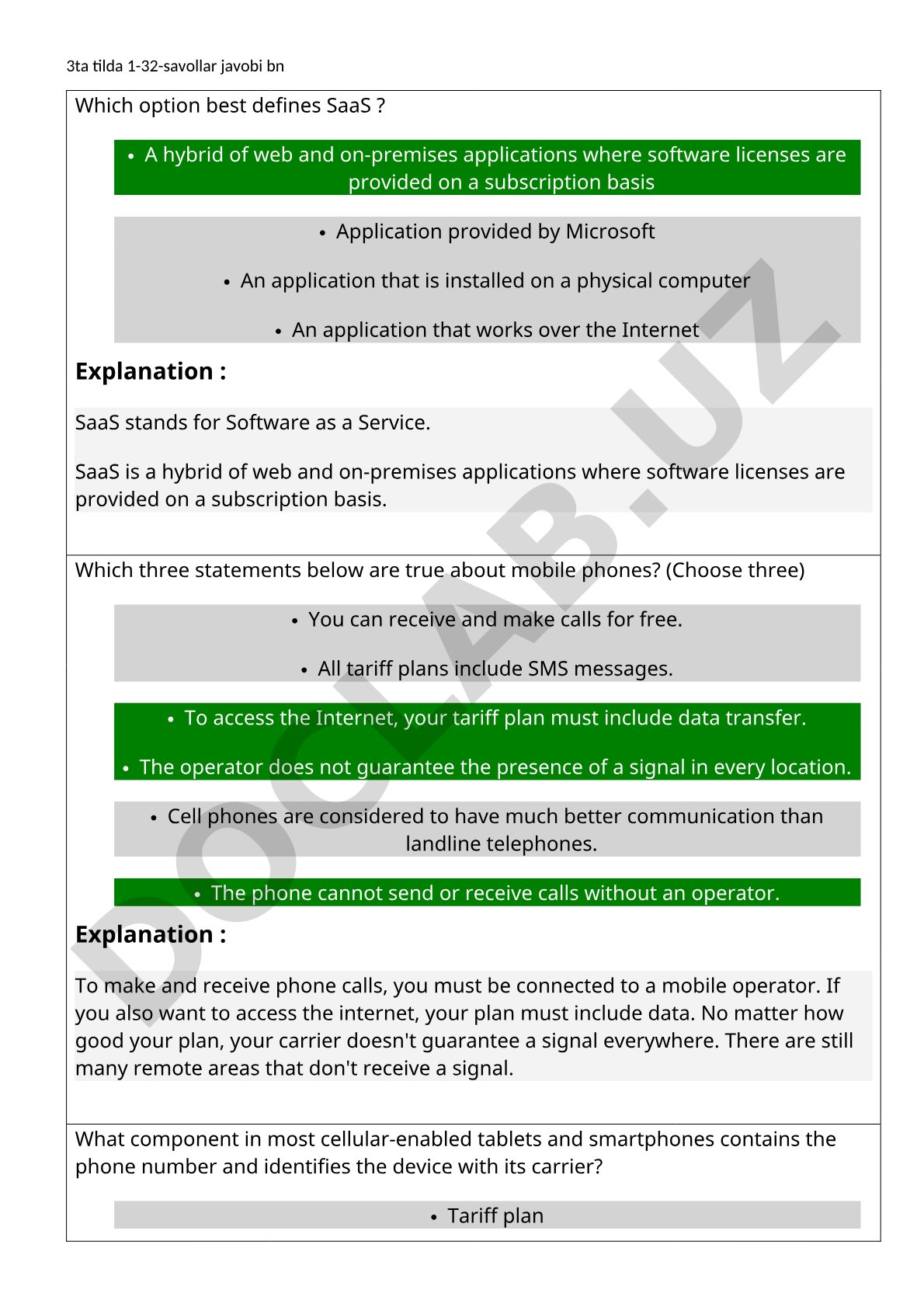 SaaS and mobile phone communication quiz