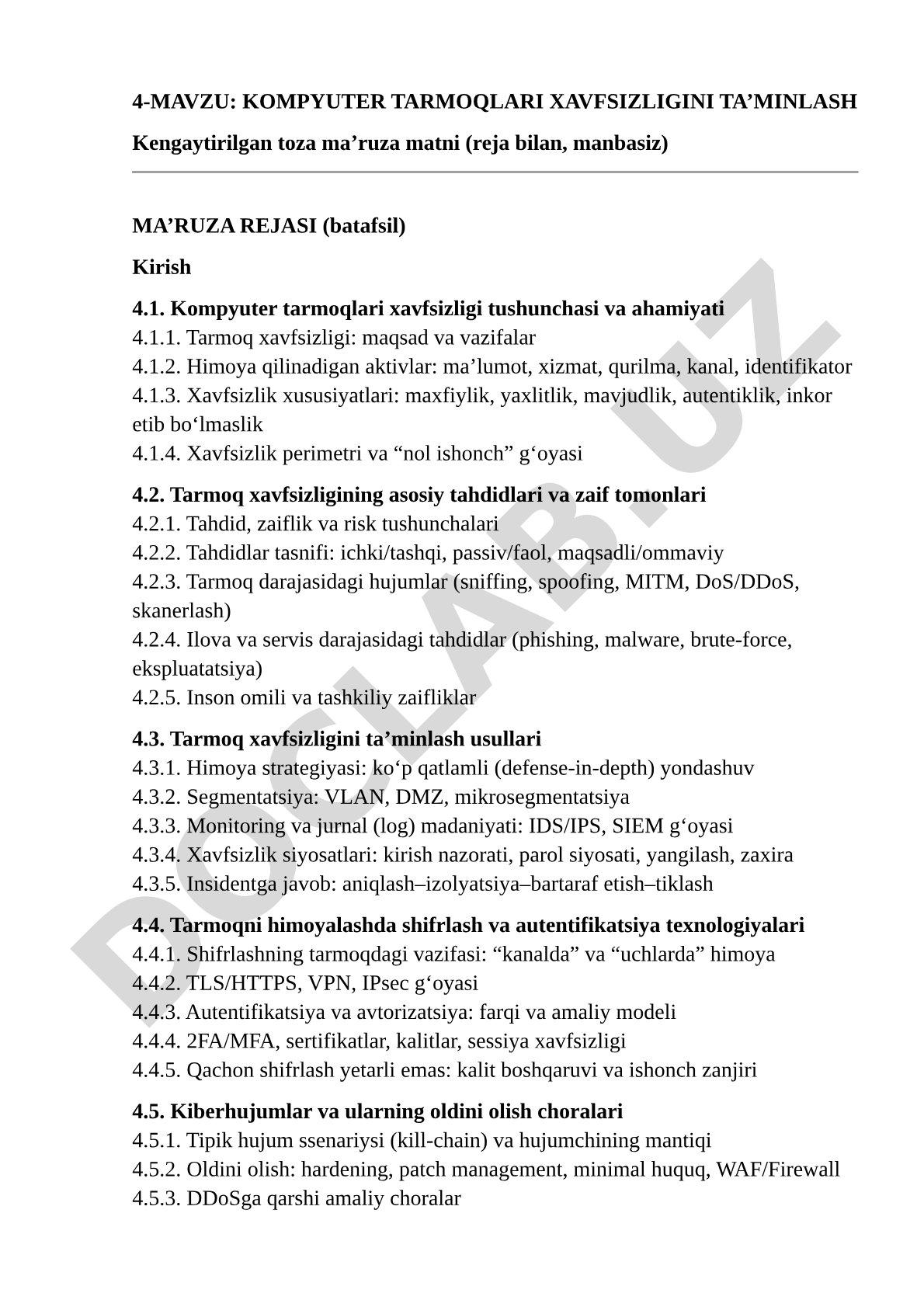 Kompyuter tarmoqlari xavfsizligini ta’minlash