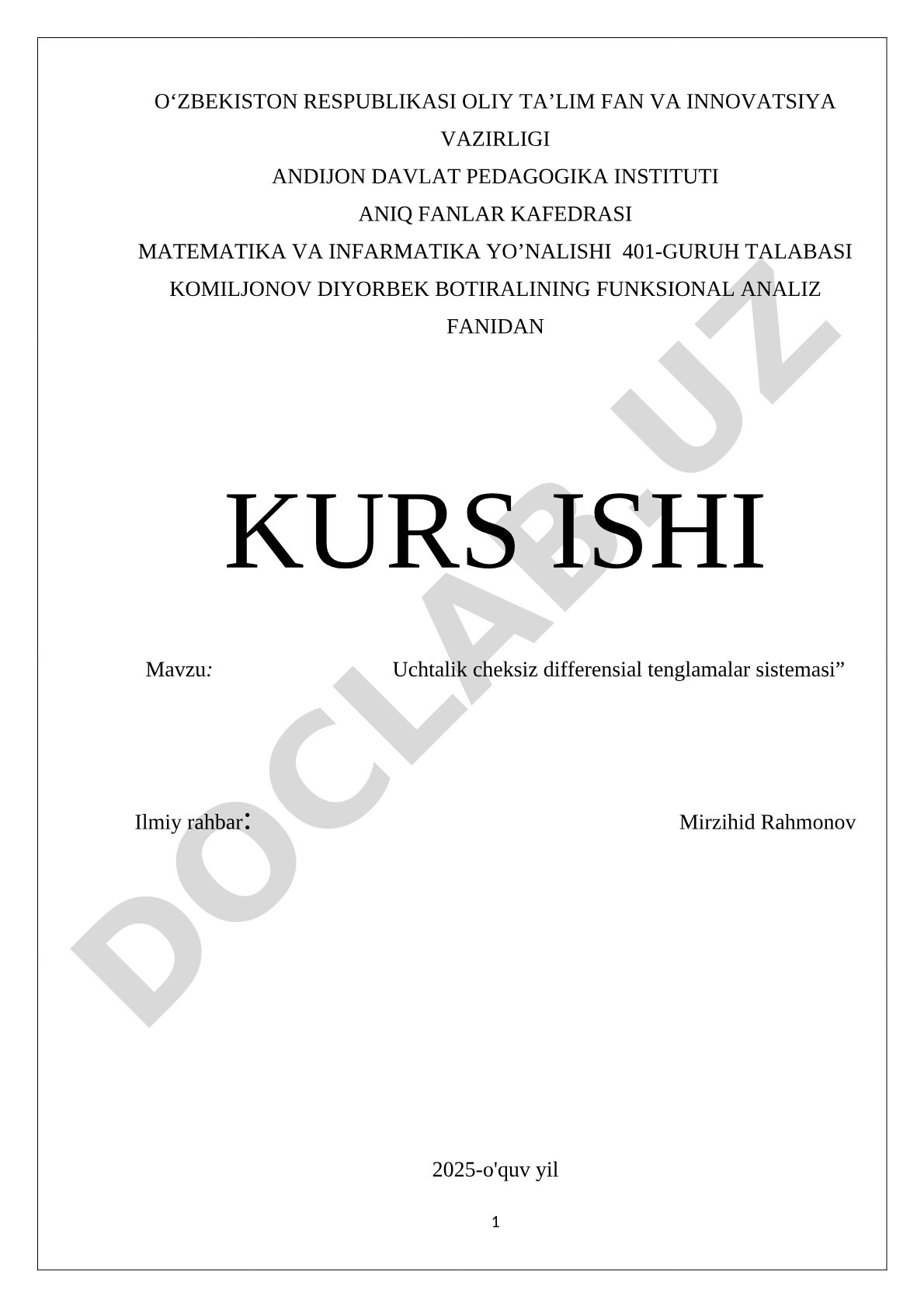 Uchtalik cheksiz differensial tenglamalar sistemasi