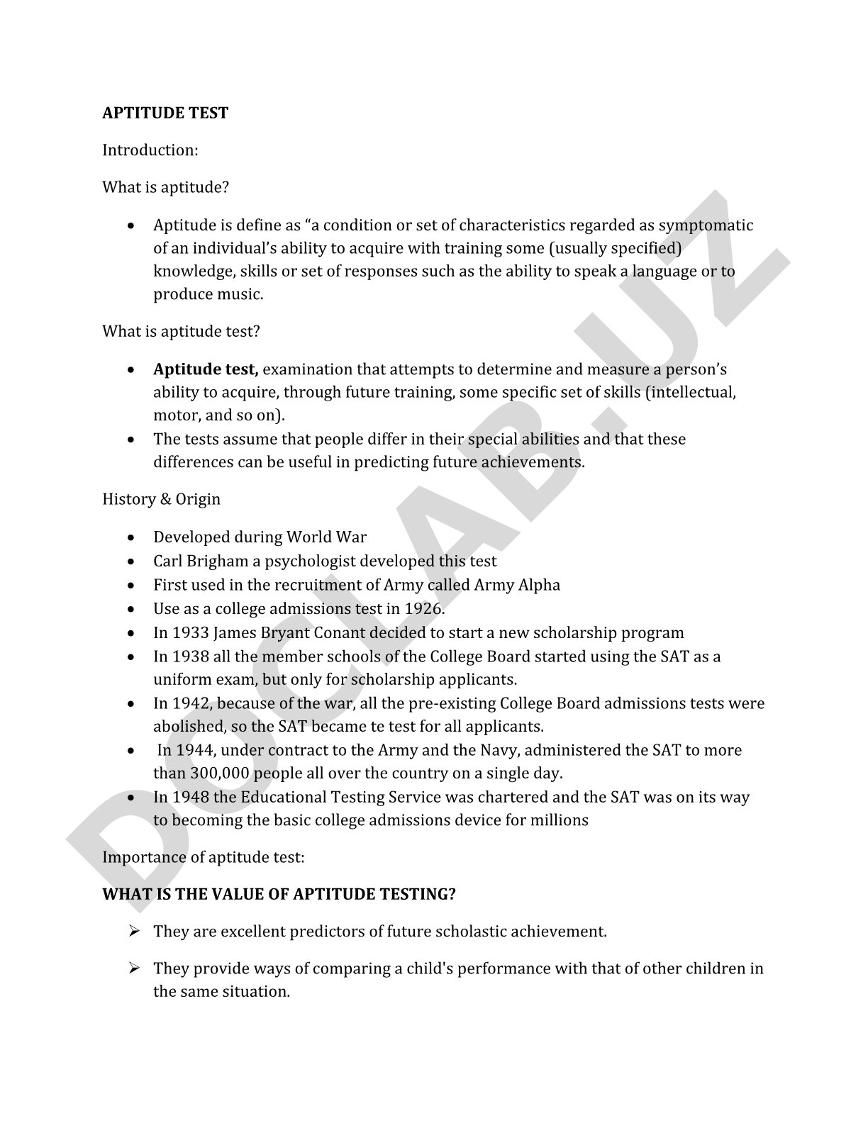 Aptitude Test: Definition and History