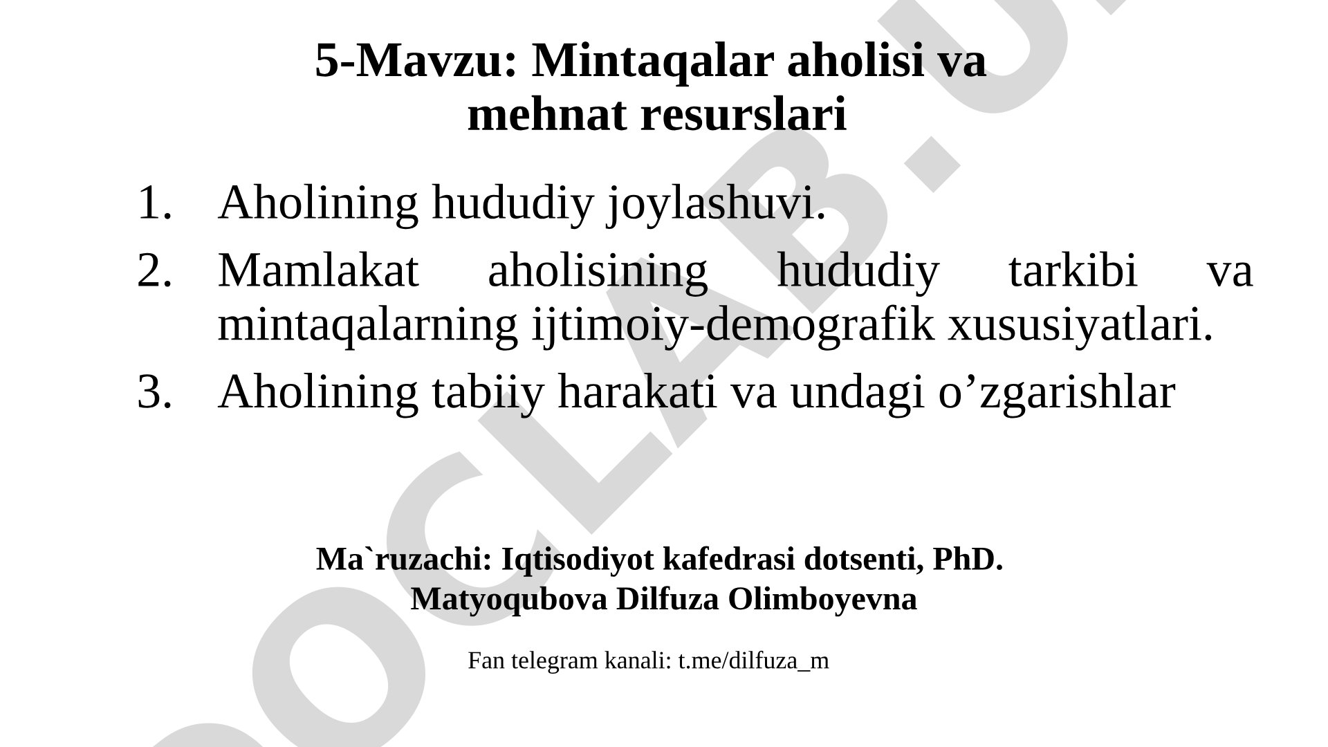 Mintaqalar aholisi va mehnat resurslari