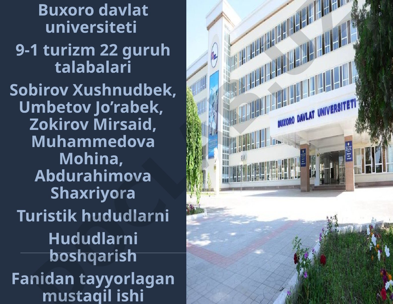 Turistik hududlarni Hududlarni boshqarish