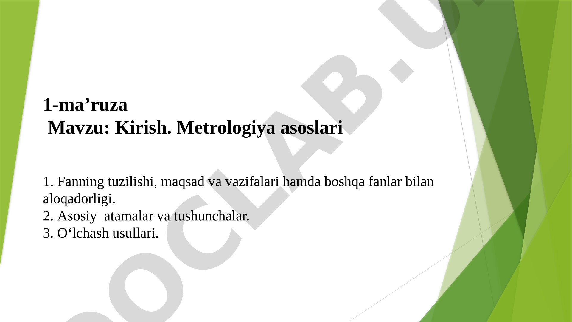Kirish. Metrologiya asoslari