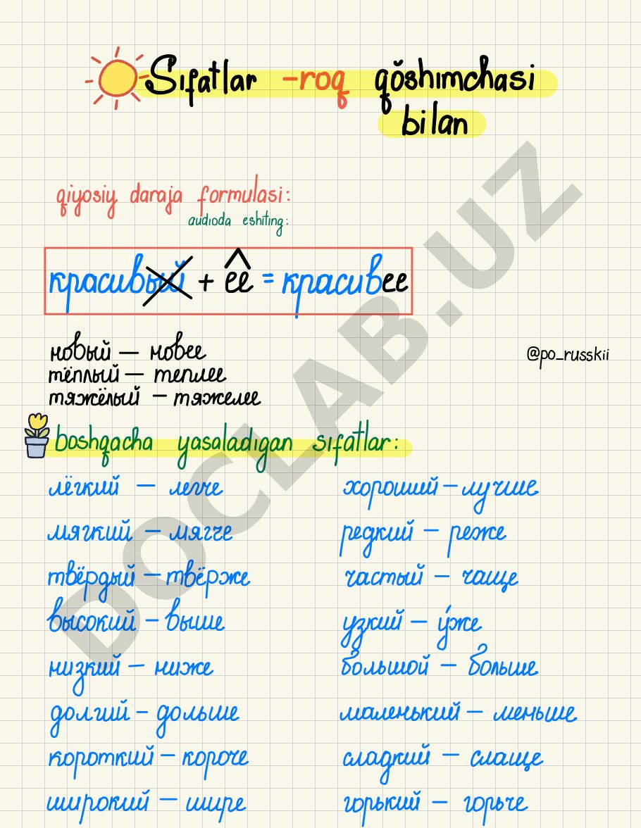 Rus tilida sifatlarning qiyosiy darajasi