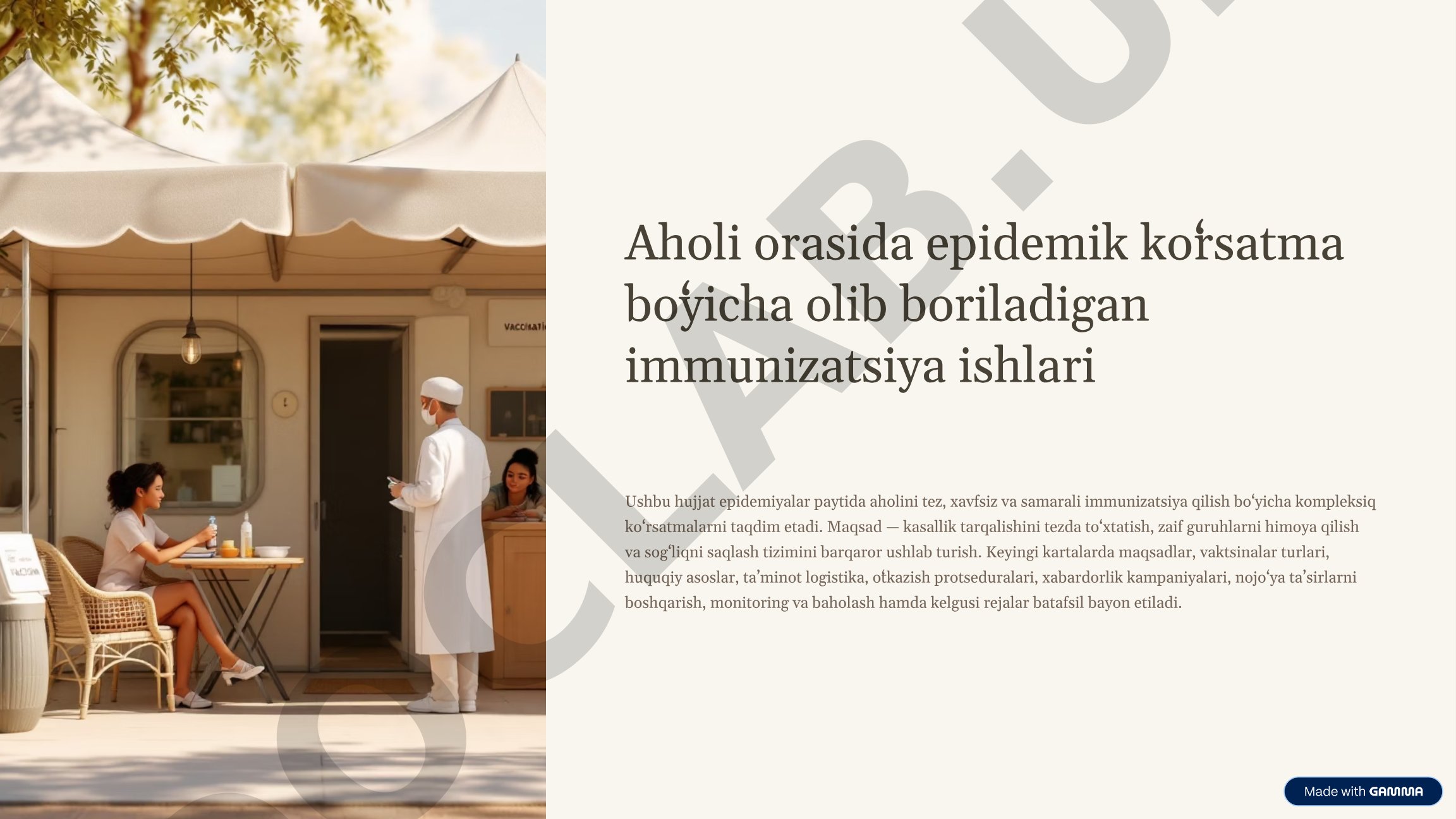 Aholi orasida epidemik koʻrsatma boʻyicha olib boriladigan immunizatsiya ishlari