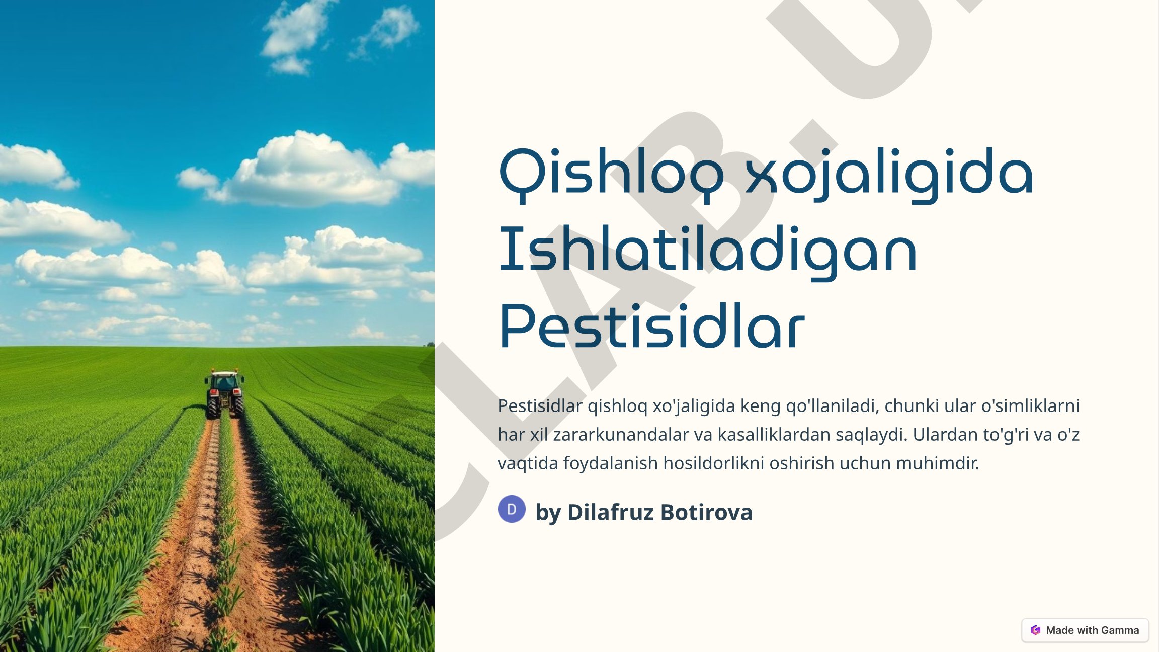 Qishloq xo'jaligida ishlatiladigan pestisidlar