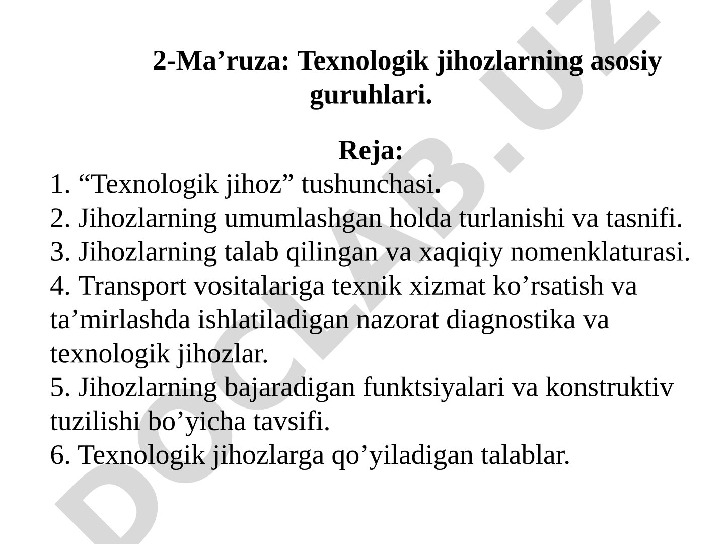 Texnologik jihozlarning asosiy guruhlari