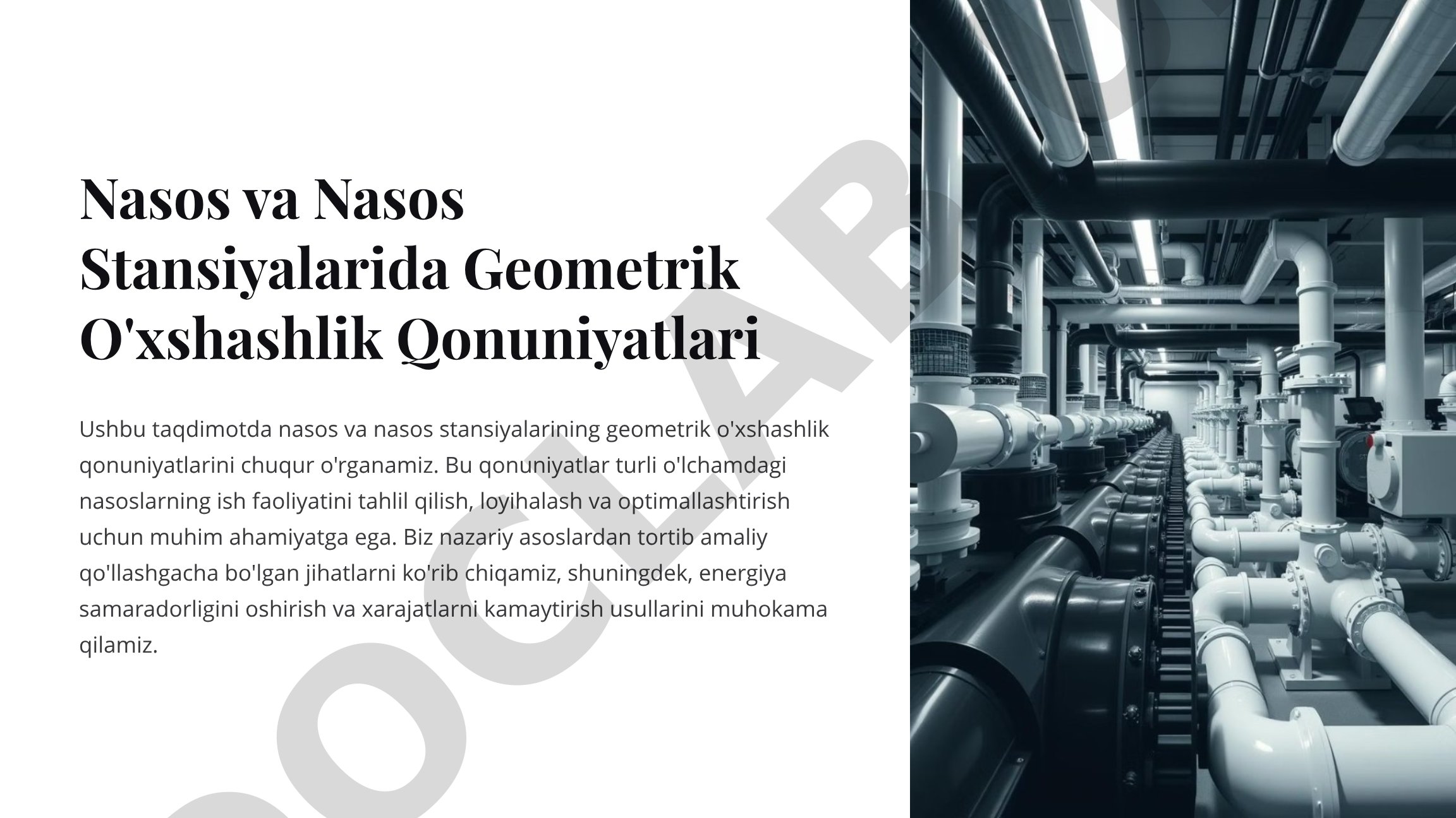 Nasos va Nasos Stansiyalarida Geometrik O'xshashlik Qonuniyatlari