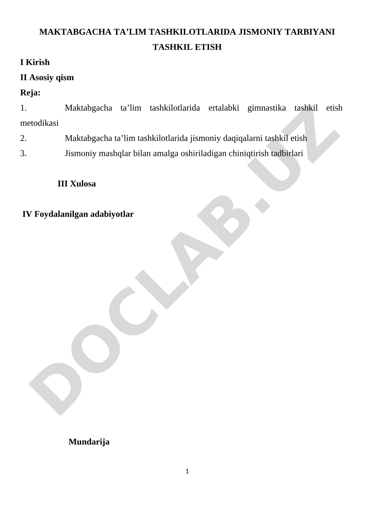 Maktabgacha ta’lim tashkilotlarida jismoniy tarbiyani tashkil etish
