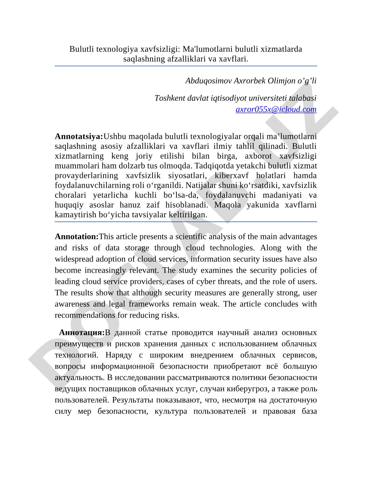 Bulutli texnologiya xavfsizligi: Ma'lumotlarni bulutli xizmatlarda saqlashning afzalliklari va xavflari
