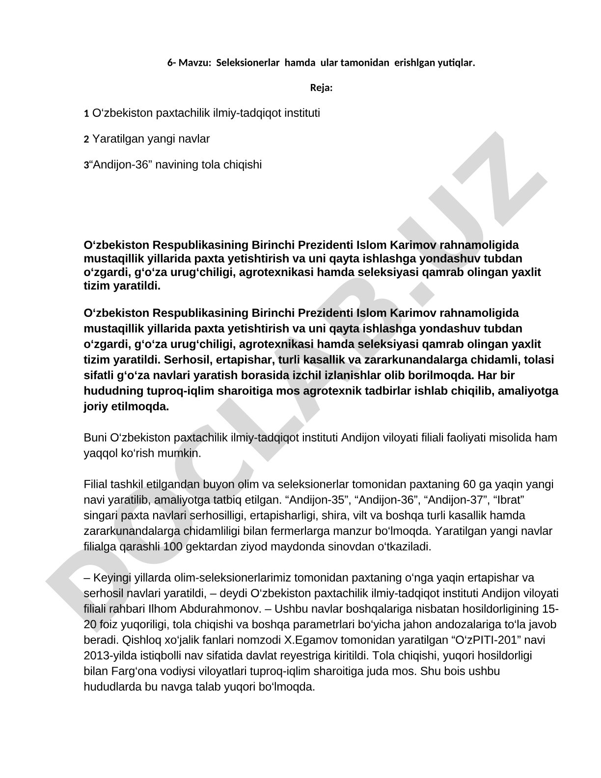 Seleksionerlar hamda ular tamonidan erishlgan yutiqlar