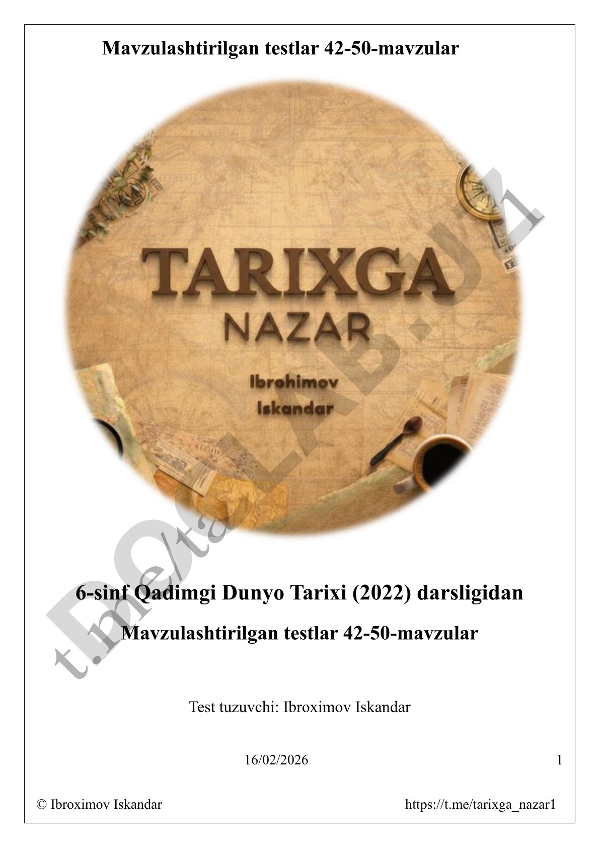 Mavzulashtirilgan testlar 42-50-mavzular