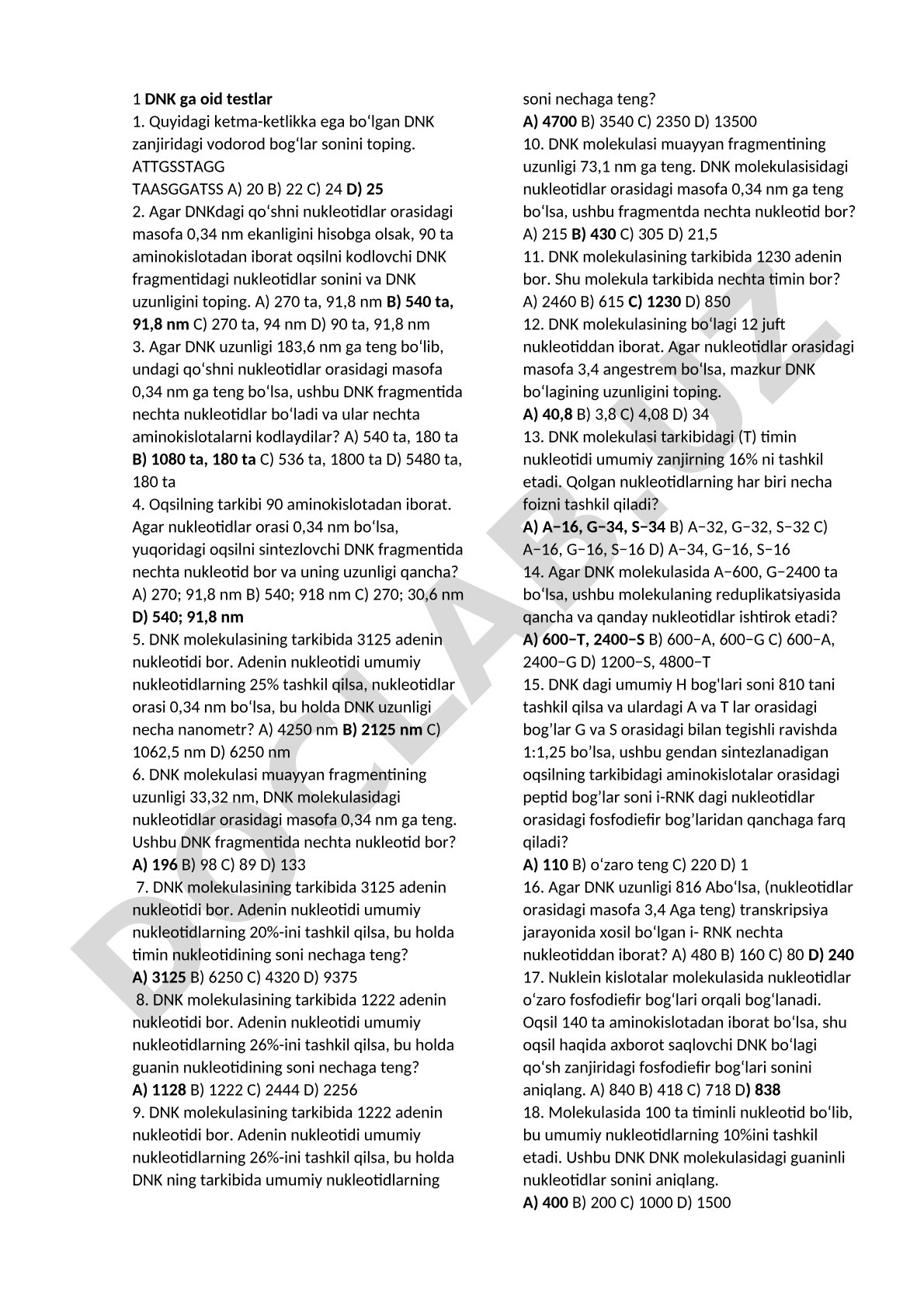 DNK ga oid testlar