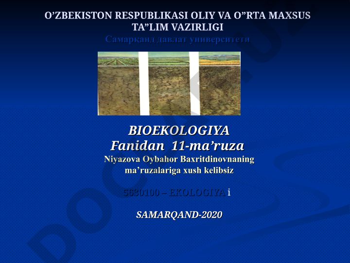 BIOEKOLOGIYA fanidan 11-ma'ruza