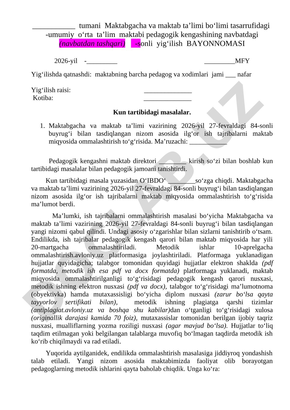 Ilg‘or ish tajribalarni maktab miqyosida ommalashtirish