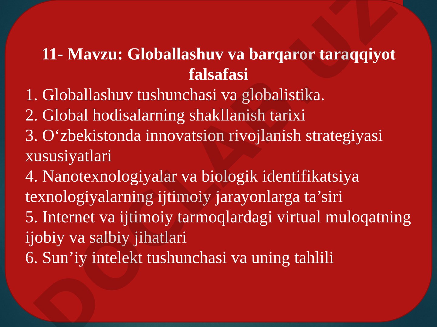 Globallashuv va barqaror taraqqiyot falsafasi
