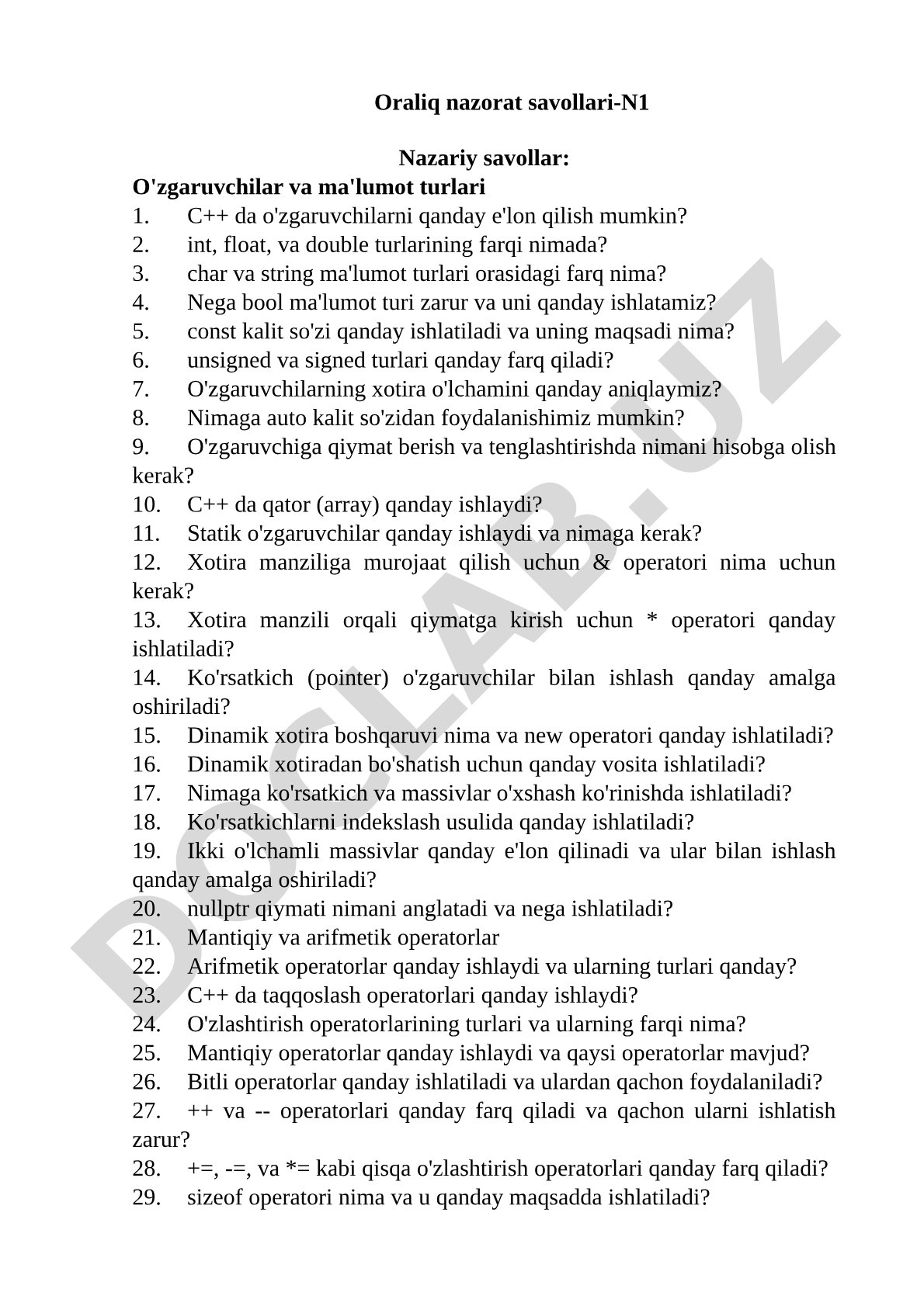 O'zgaruvchilar va ma'lumot turlari