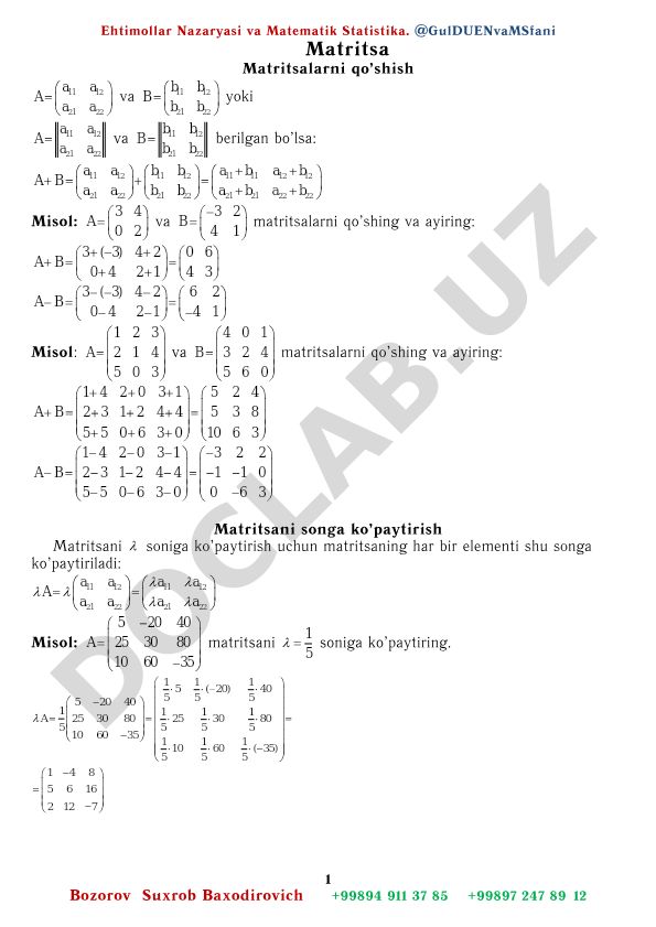 Ehtimollar Nazaryasi va Matematik Statistika