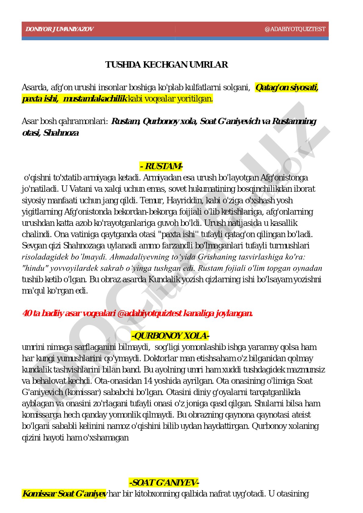 Tushda kechgan umrlar