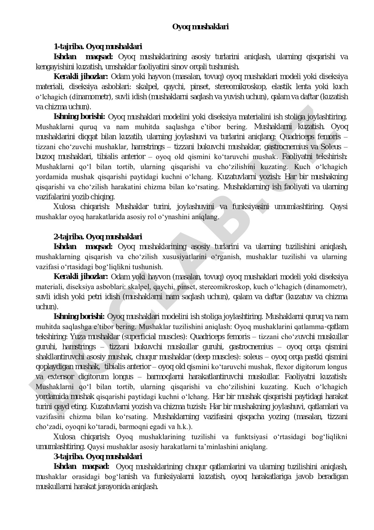 Oyoq mushaklari 1-tajriba