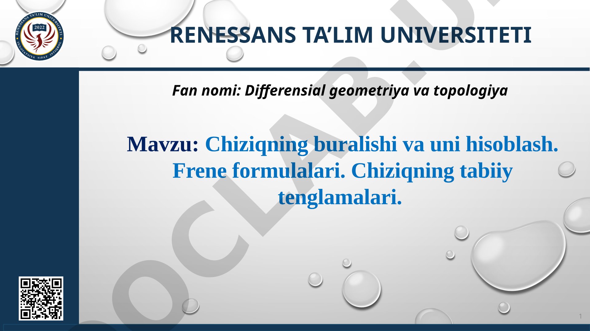 Chiziqning buralishi va uni hisoblash. Frene formulalari. Chiziqning tabiiy tenglamalari.