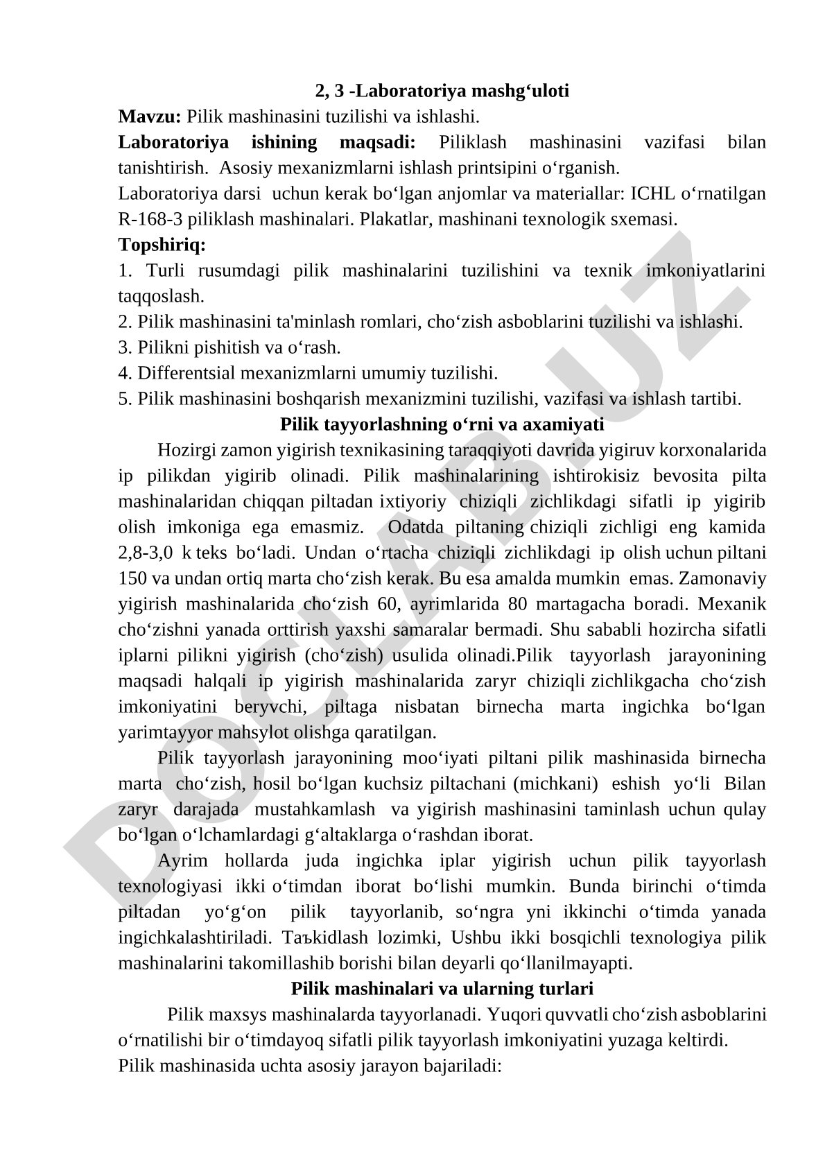 Pilik mashinasini tuzilishi va ishlashi