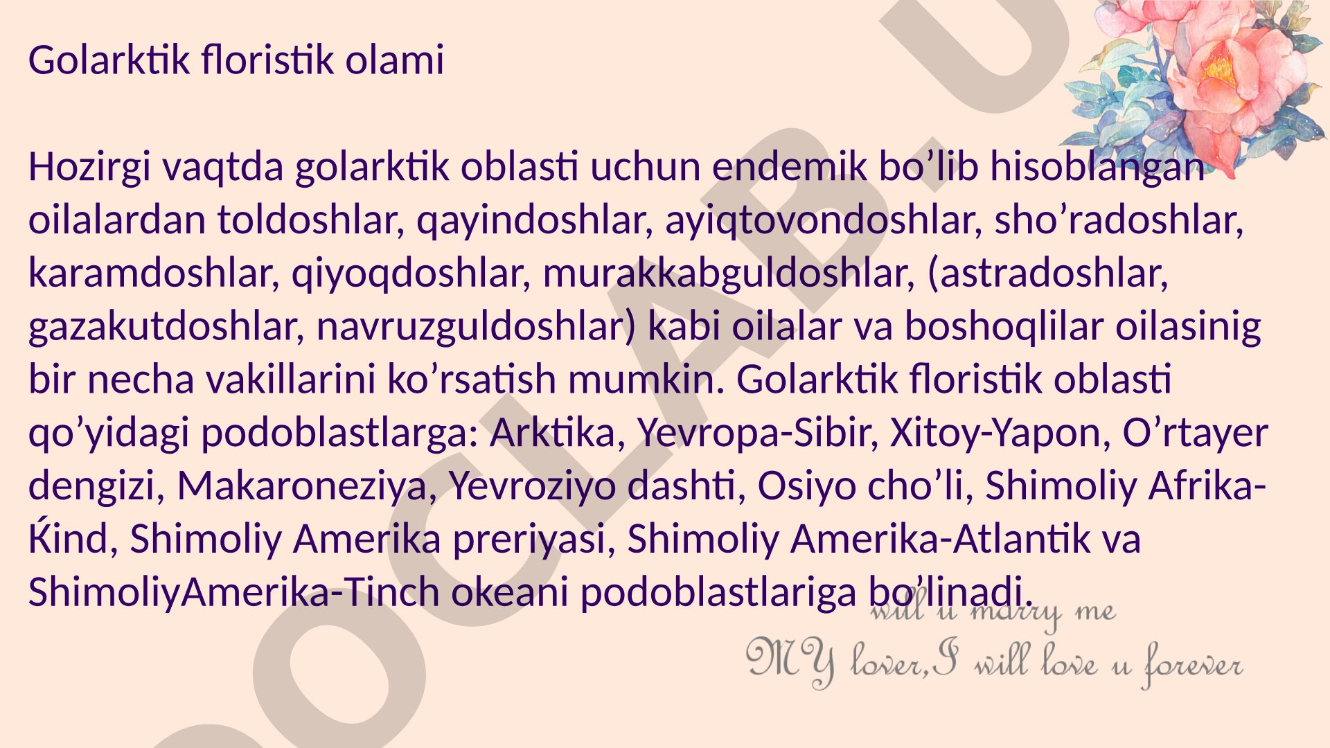 Golarktik oblastining podoblastlari va o'simliklari haqida botanik ma'lumotlar