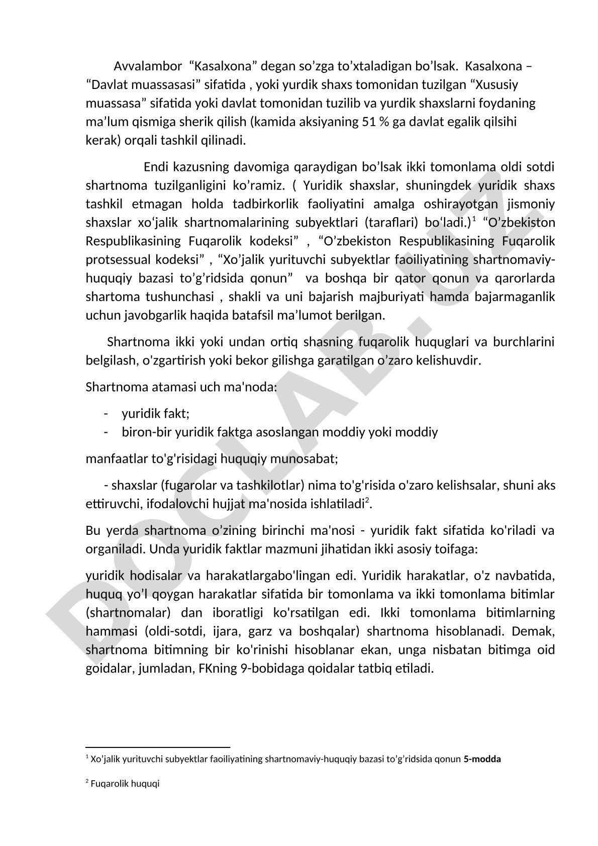 Kasalxona va oldi-sotdi shartnomasi: huquqiy tahlil