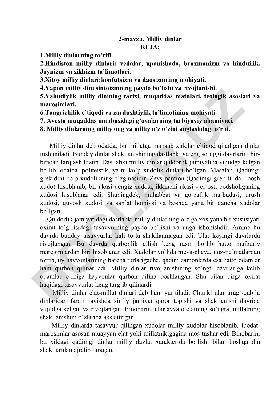 Milliy dinlar: ta'rifi, Hindiston, Xitoy, Yapon, Yahudiylik, Tangrichilik va zardushtiylik