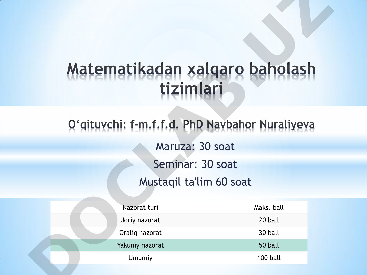 Xalqaro baholash tizimlariga kirish