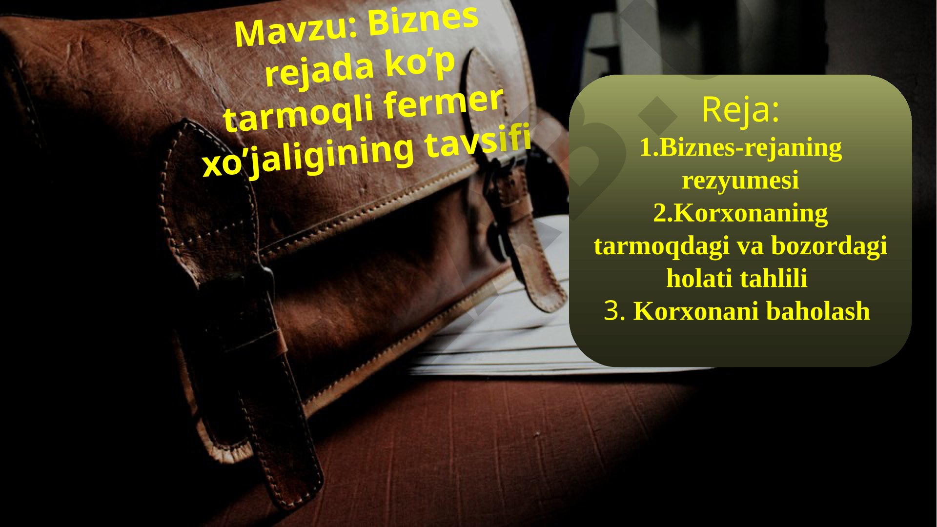 Biznes rejada ko’p tarmoqli fermer xo’jaligining tavsifi