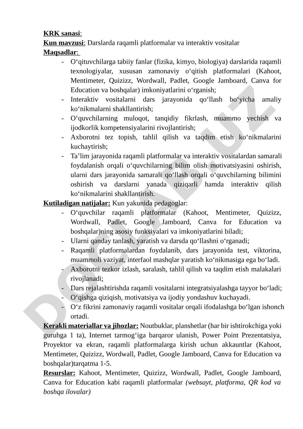 Darslarda raqamli platformalar va interaktiv vositalar