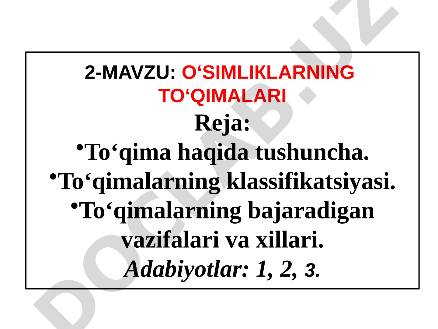 O'simlik to'qimalari haqida tushuncha, klassifikatsiyasi, vazifalari va xillari