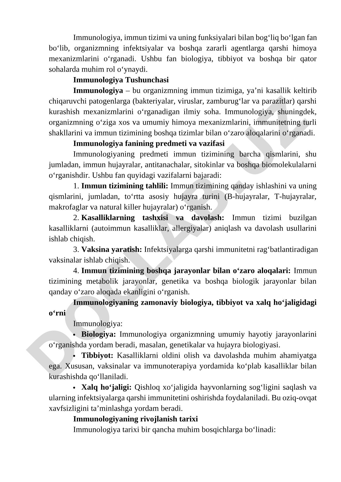 Immunologiya fanining predmeti va vazifalari
