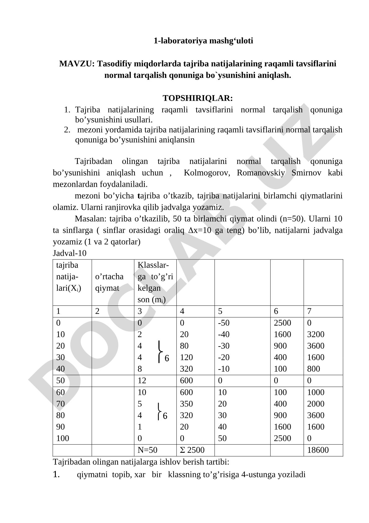 Tasodifiy miqdorlarda tajriba natijalarining normal tarqalish qonuniga bo'ysunishini aniqlash