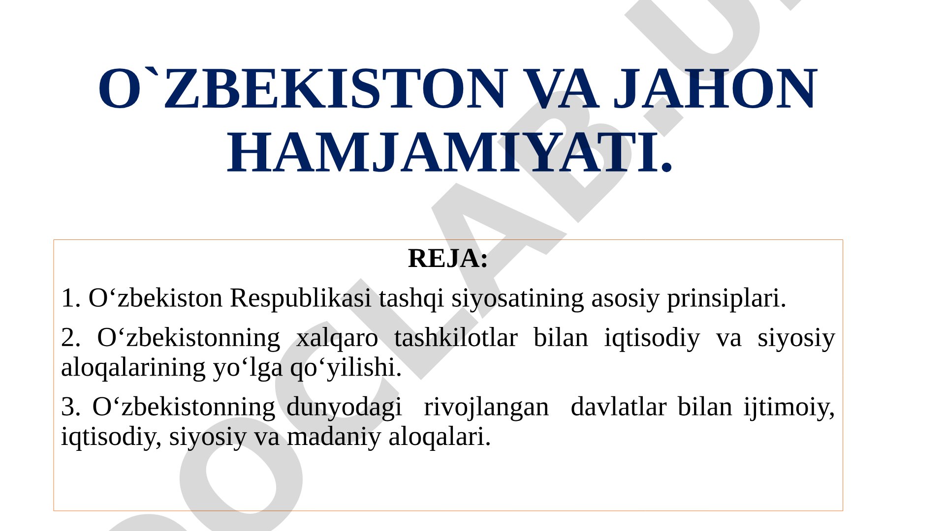 O'zbekiston va jahon hamjamiyati