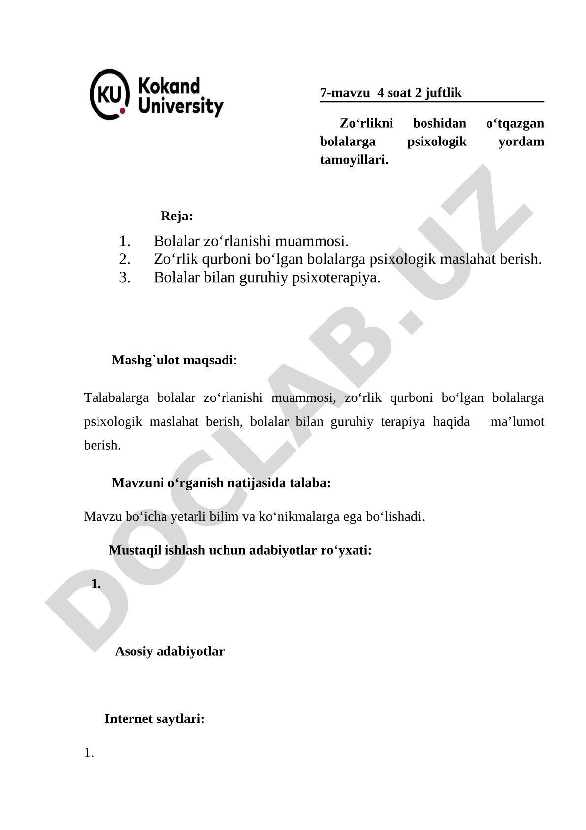 Zoʻrlikni boshidan oʻtqazgan bolalarga psixologik yordam tamoyillari