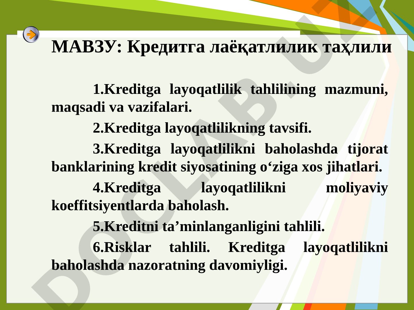 Кредитга лаёқатлилик таҳлили