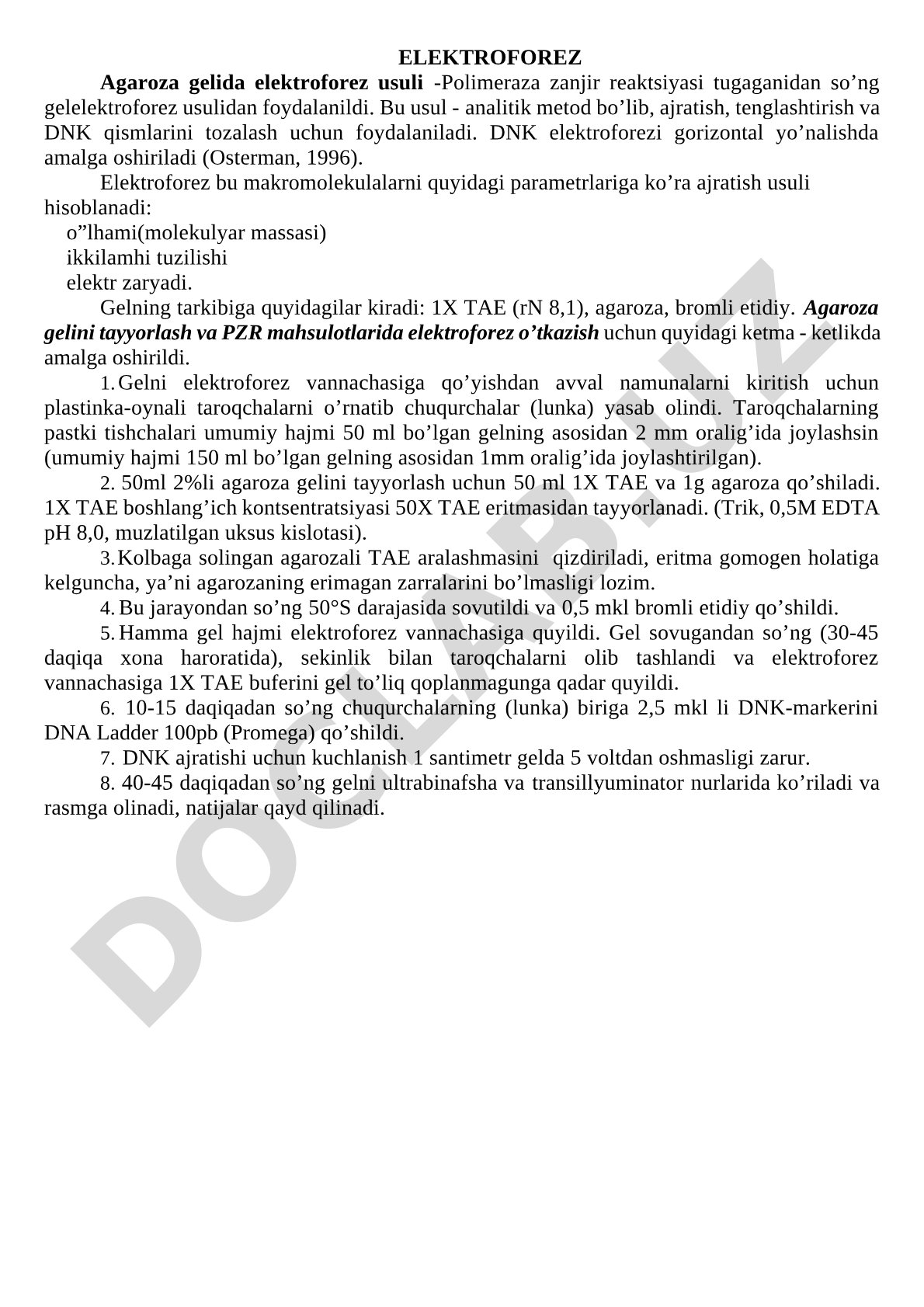 Agaroza gelida elektroforez usuli