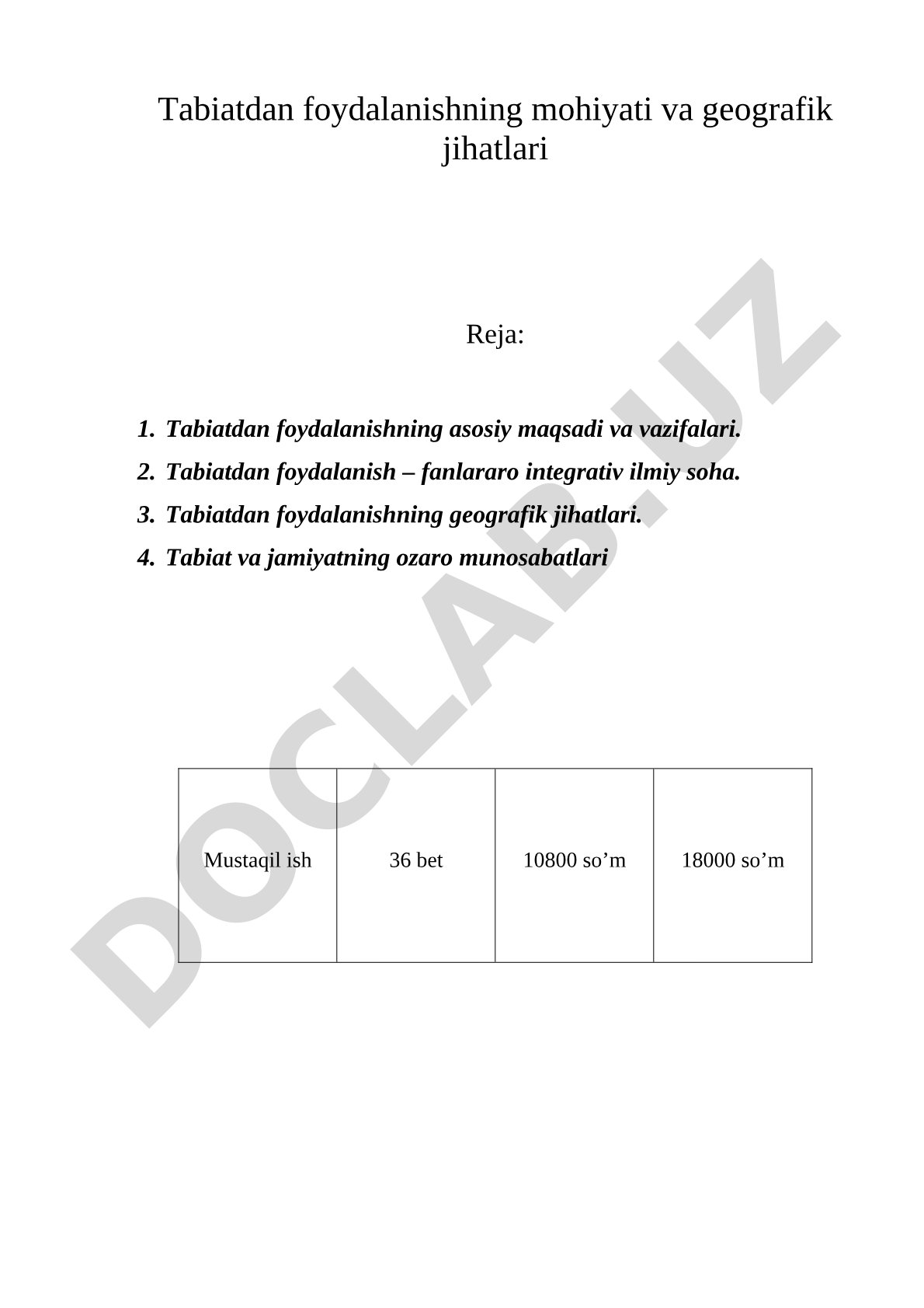 Tabiatdan foydalanishning mohiyati va geografik jihatlari