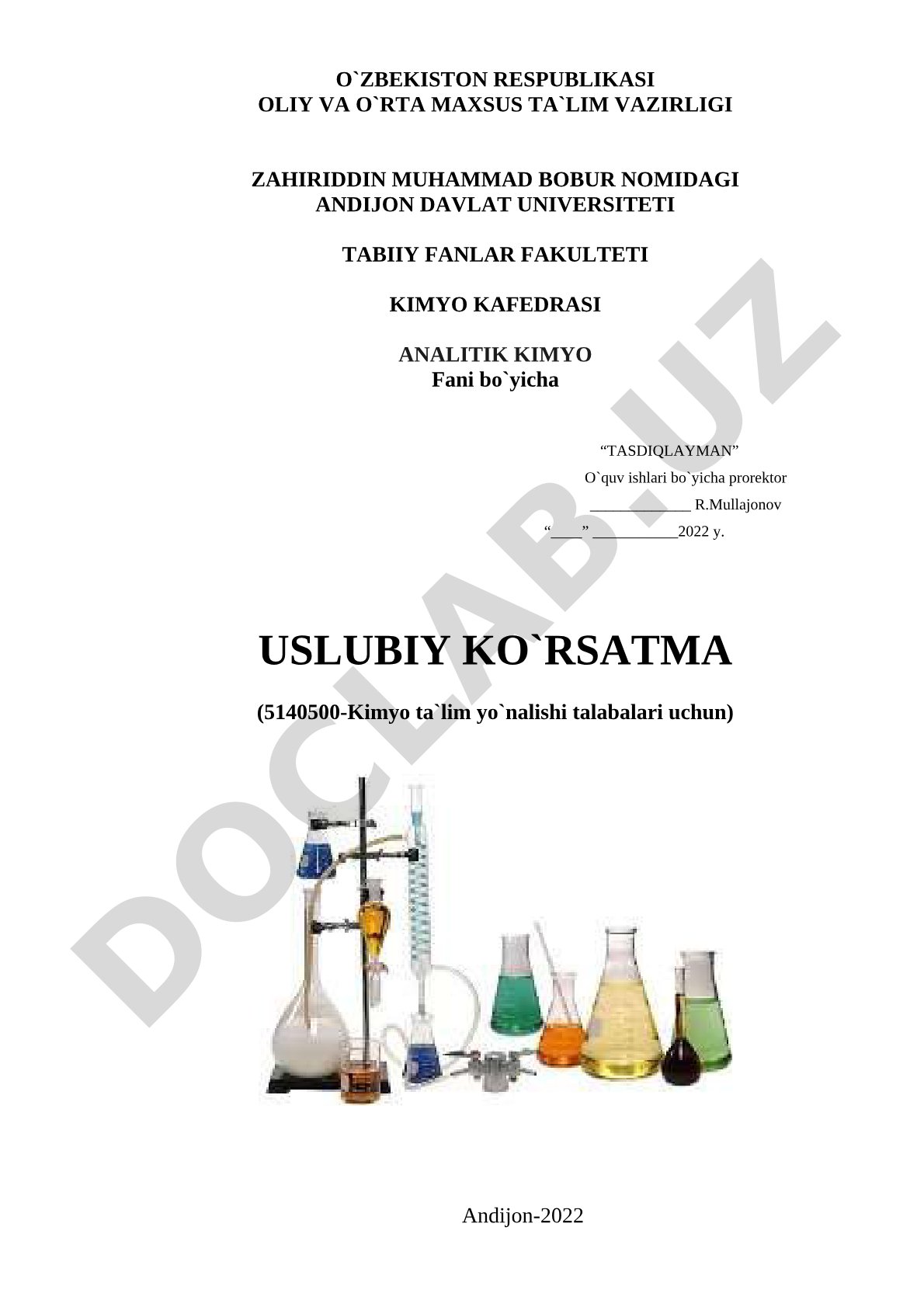 Analitik kimyo fani bo'yicha uslubiy ko'rsatma