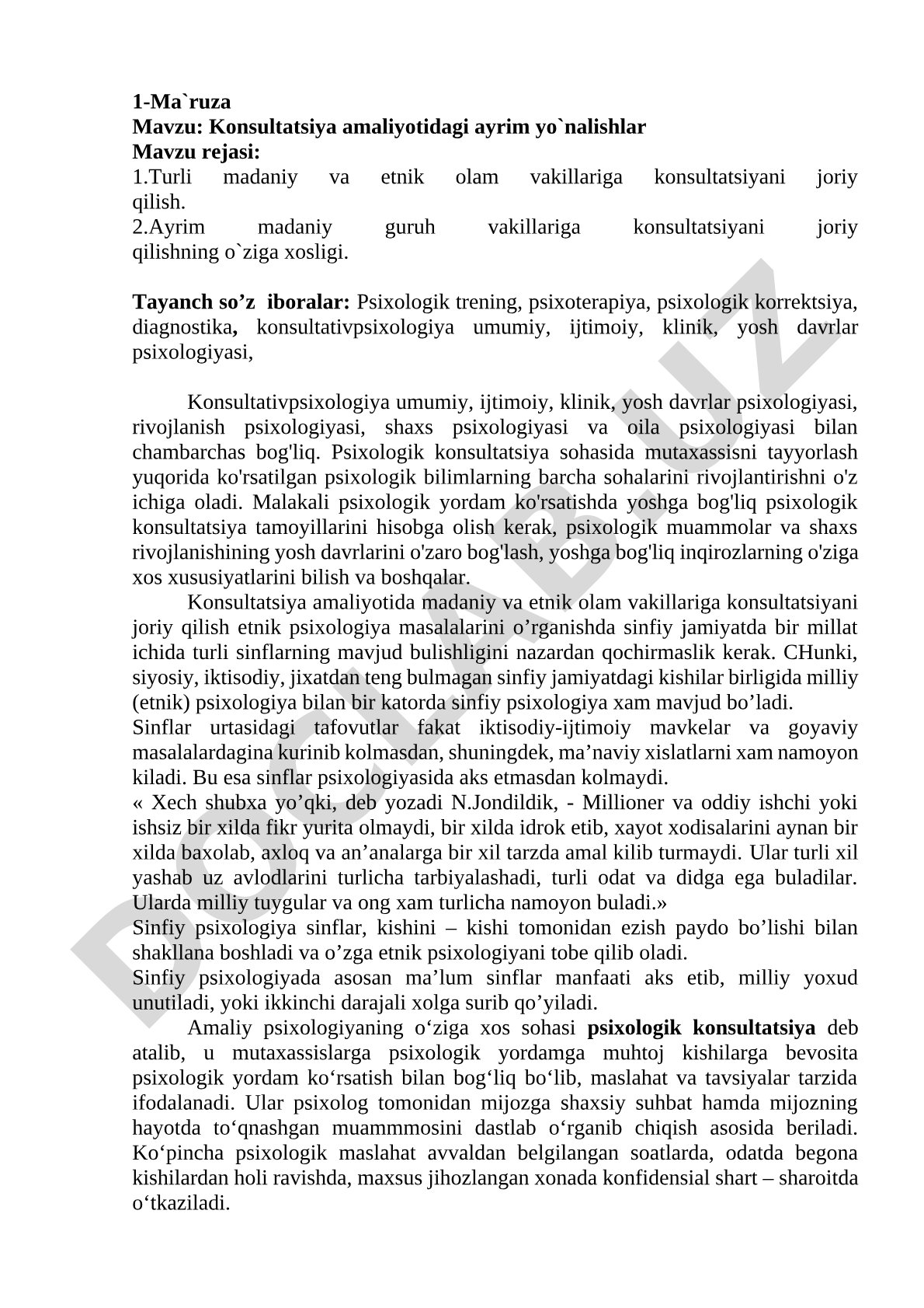 Konsultatsiya amaliyotidagi ayrim yo'nalishlar