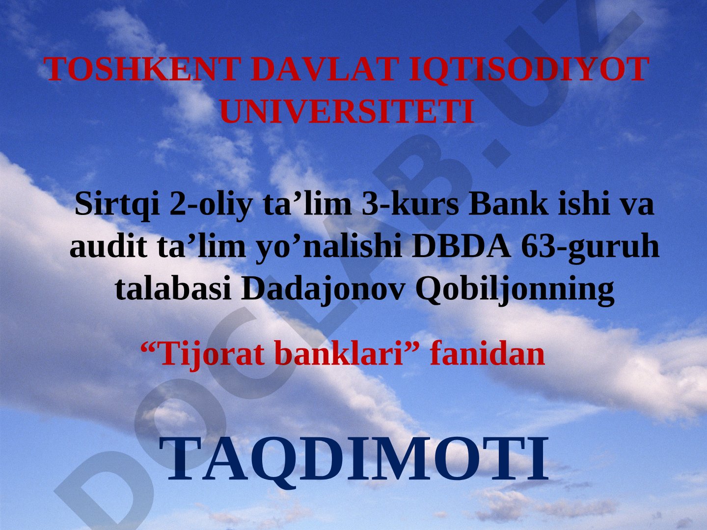 Banklar va ularning turlari