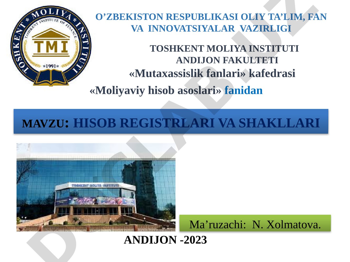 Hisob registrlari va shakllari