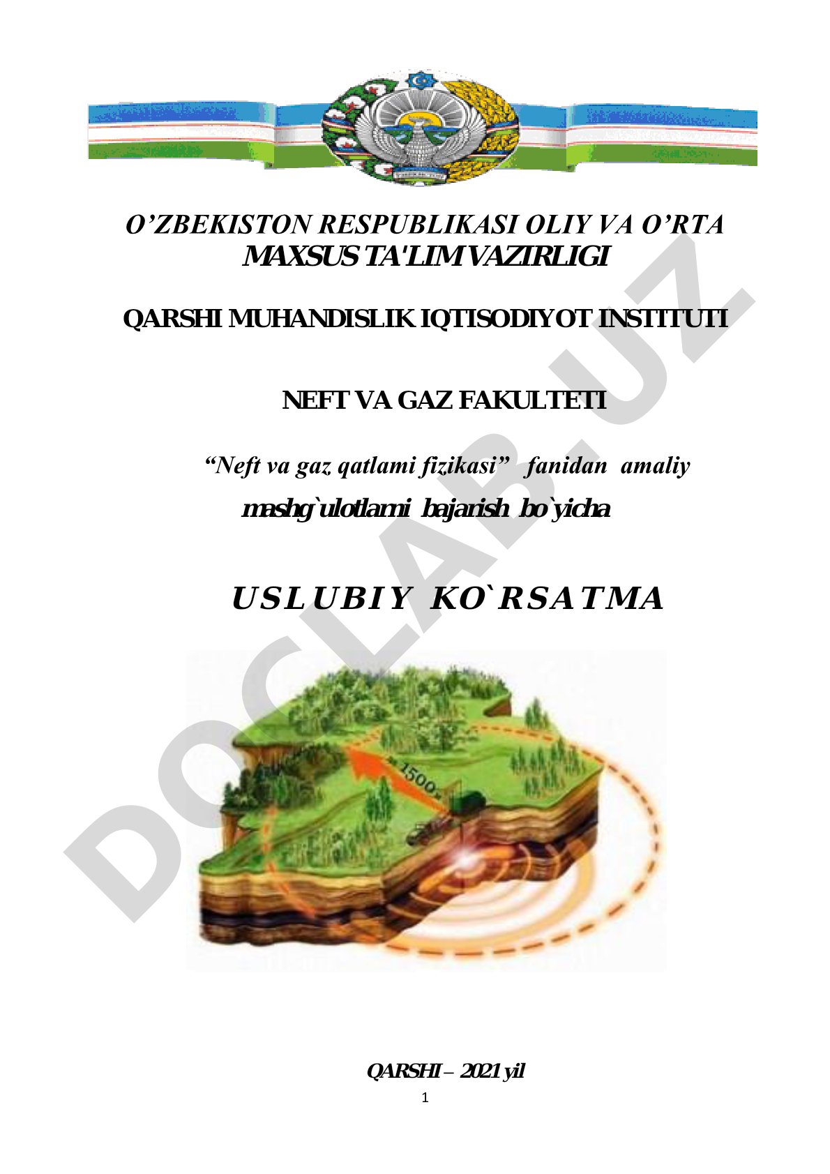 Neft va gaz qatlami fizikasi fanidan amaliy mashg'ulotlar
