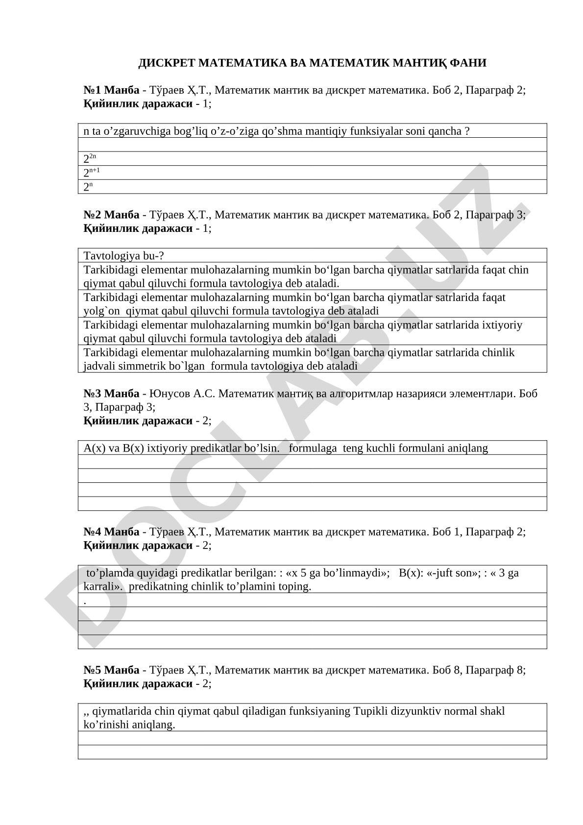 Diskret matematika va matematik mantiq fani